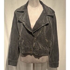 POL Corduroy Denim Cropped Moto Jacket Size M Black Zip Punk Grunge Rocker